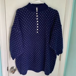 Vintage Venezia button mock neck heart 3/4 sleeve sweater VGUC